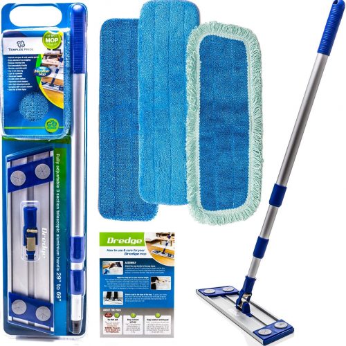 • Micro fiber mop • Professional quality, great for cleaning the home or office. Get your hardwood, laminate, tile, stone, vinyl, and concrete floors clean in a fraction of the time with less effort! • Included: (2) Microfiber Wet Mop Pads, (1) Microfiber Dust Mop Pad, (1) 6’ Adjustable Stainless Steel Mop Handle, (1) Heavy Duty Aluminum Mop Frame. NEW: Also included are 2 FREE Premium Microfiber Cloths! • Our microfiber mops clean more thoroughly and more effectively than cotton mops. They're machine washable, much more economical than disposable products. Detailed use and care instructions included. • Use the Microfiber Dust Mop to collect larger debris like pet hair, dirt and dust. Use the Wet Mop Pads for a deeper clean. Microfiber cleans more quickly and thoroughly than other cleaning products. Replacement Mops are available. • Make mopping easy! Unlike alternative sponge, string, spin, twist, spray mops, etc. Microfiber flat mops require no bucket and the mop heads are easy to wash and reuse. Start cleaning like a pro ORDER TODAY