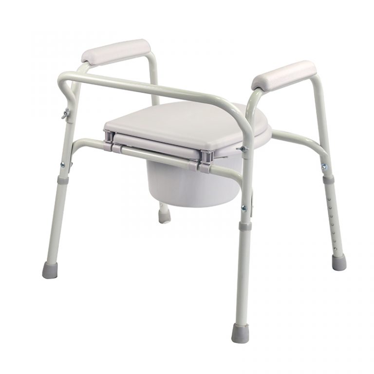 Powder Coated Steel Commode Chair With Plastic Armrests