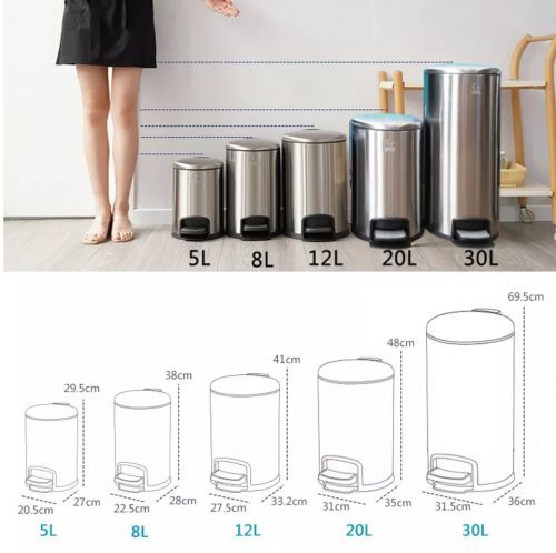 sizes of stainless pedal bins