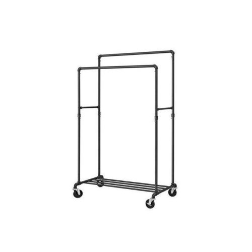 LASA Rolling Clothes Rack – 90kg Load Heavy-Duty Double Rail, affordable garment racks in Lagos by Cleaneat Integrated Service.