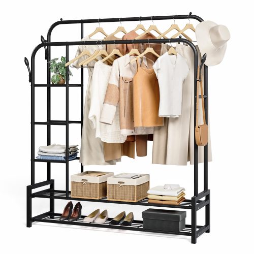 Double Pole Heavy Duty Clothes Rack Metal Hanger with adjustable height, sturdy metal frame, and double storage poles — affordable clothing hanger from Cleaneat Integrated Service.