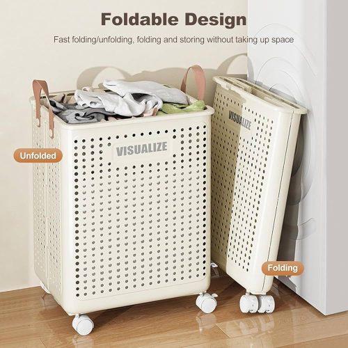 4layers Laundry Basket, Foldable, Laundry Rack, With Wheels - Image 3