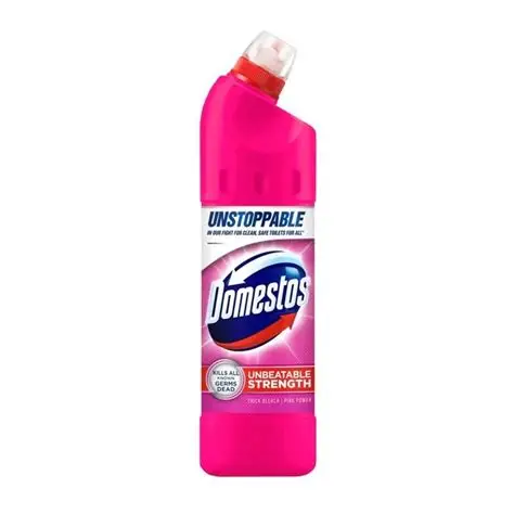 Domestos Thick Bleach Pink Power – 750ml x9 bottles supplied by Cleaneat Integrated Service for stain removal and disinfecting homes in Nigeria.