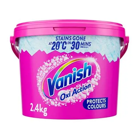 Vanish Oxi Action Powder Colour Safe Fabric Stain Remover – 2.4kg Pink Pack, supplied by Cleaneat Integrated Service, ideal for coloured clothes and tough stains.