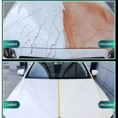 Before and after image showing deep scratch removed with car paint sealant in Lagos.