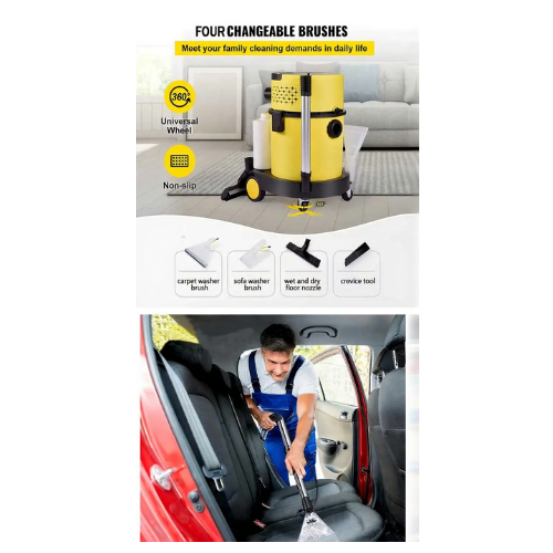 Person applying a strong stain remover spray to a dirty fabric car seat