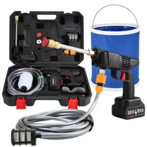 High pressure washer using a foam cannon attachment to cover a car in thick snow foam.