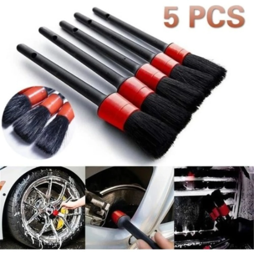 5-piece car detailing brush set for deep cleaning interior vents, wheels, and exterior emblems.