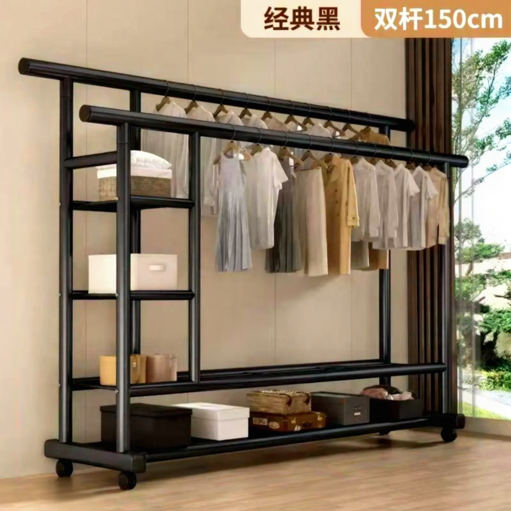 Multipurpose Heavy Duty Cloth Hanger Rack With Shelves and Wheels
