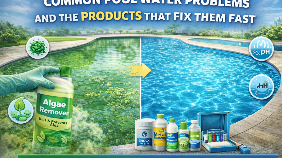 Green pool water treated with Algae Removers in Lagos