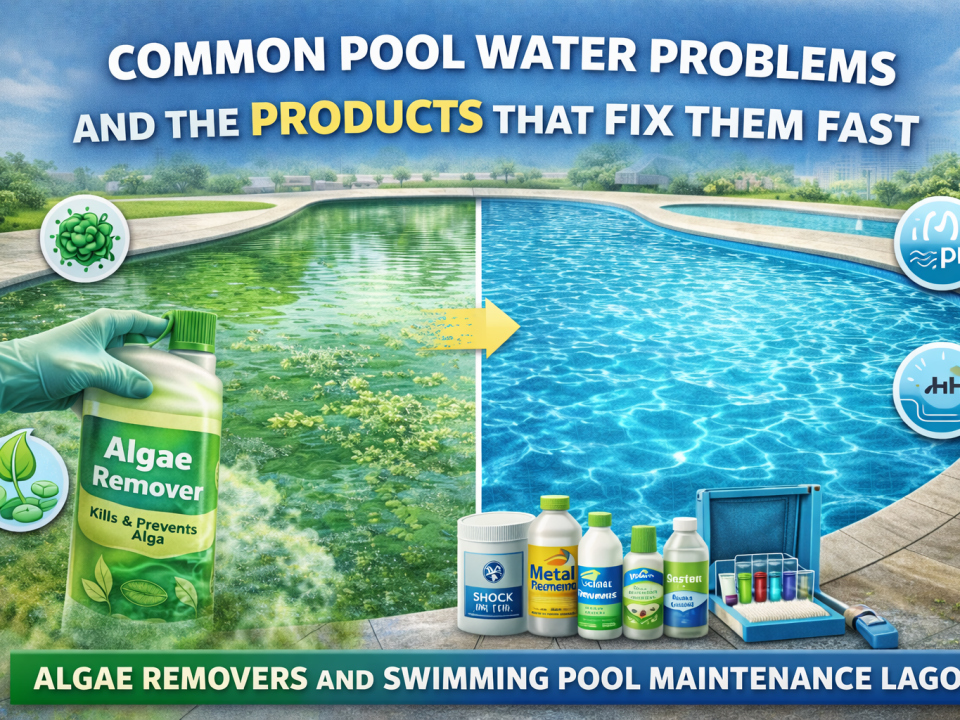 Green pool water treated with Algae Removers in Lagos