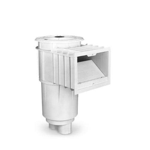 Durable pool skimmer with debris basket and weir installed in a swimming pool in Lagos, Nigeria removing surface dirt and leaves