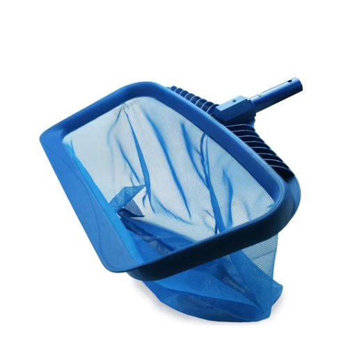 Lightweight pool leaf skimmer net with durable frame and fine mesh removing leaves and debris from a swimming pool in Nigeria