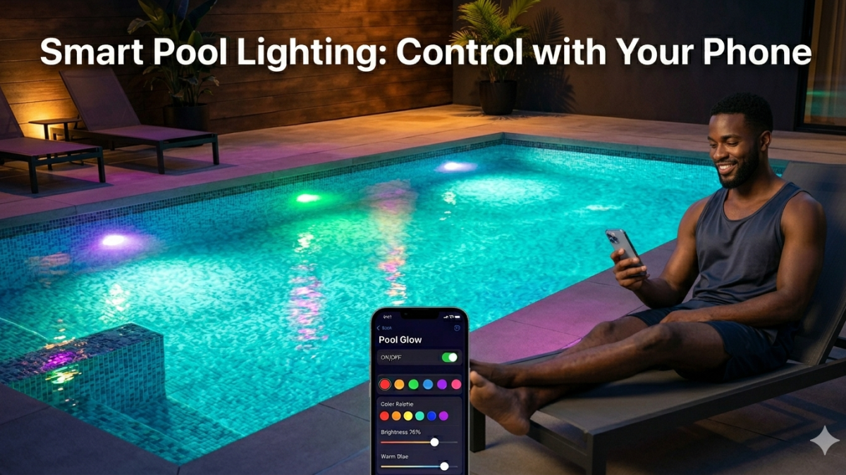 Smart swimming pool lighting systems controlled with mobile phone