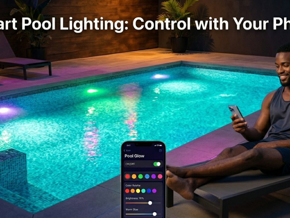 Smart swimming pool lighting systems controlled with mobile phone