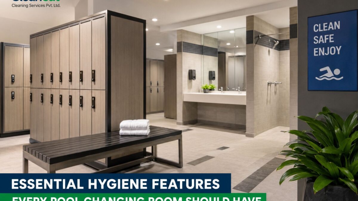 Swimming pool changing room with clean hygienic lockers