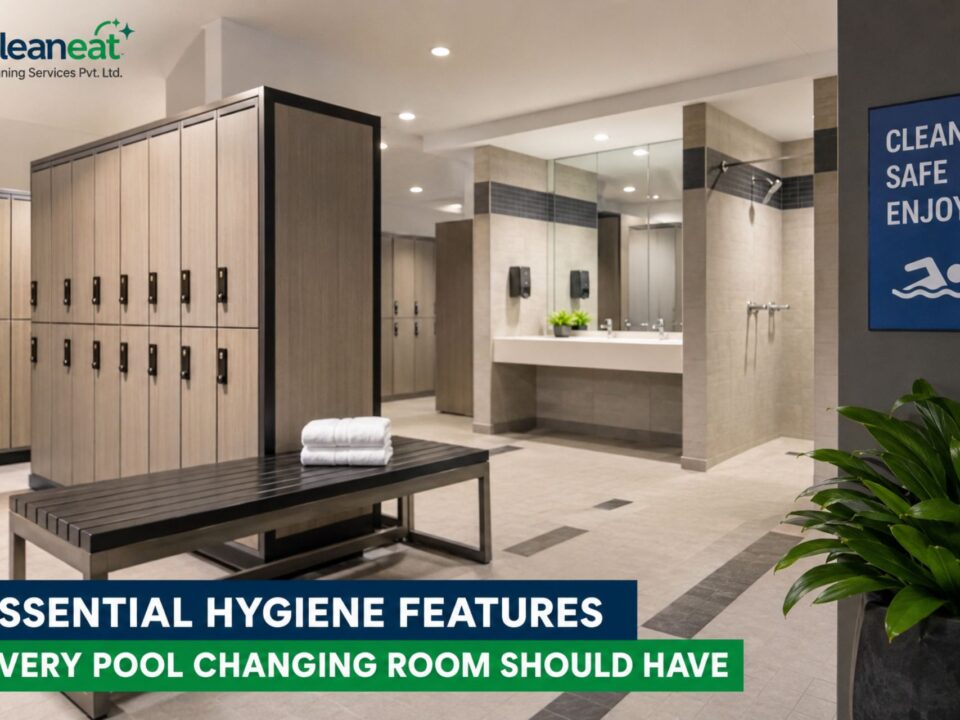 Swimming pool changing room with clean hygienic lockers