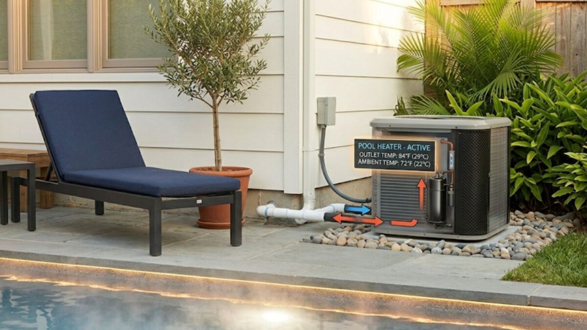 Pool heater working to maintain water temperature