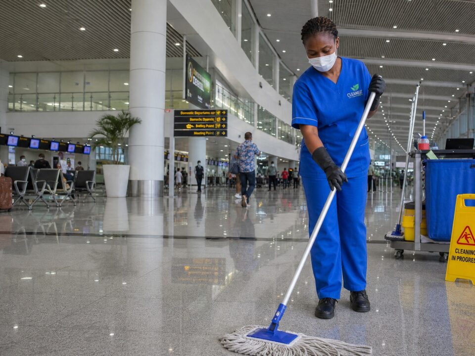 Airport hygiene maintenance during passenger peak hours